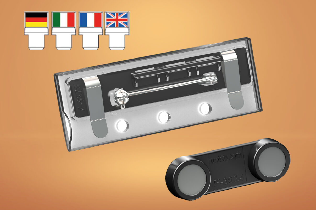 targhette portanome in plastica trasparente Translex S personalizzabile retro spilla + bandierine
